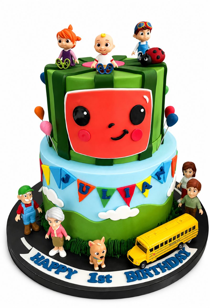 Cocomelon Tiered Toys And Balloon Cake