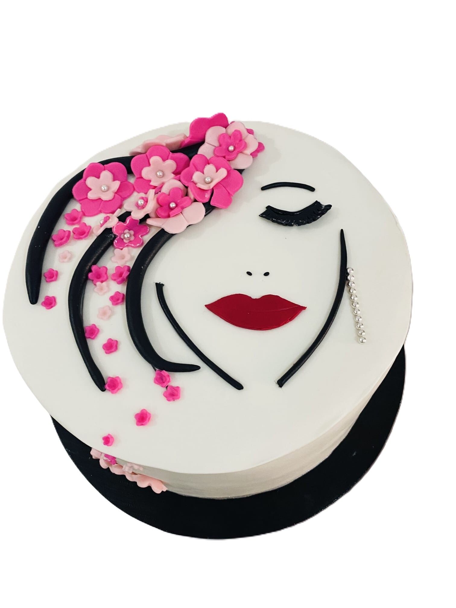Lady Silhouette Floral Celebration Cake
