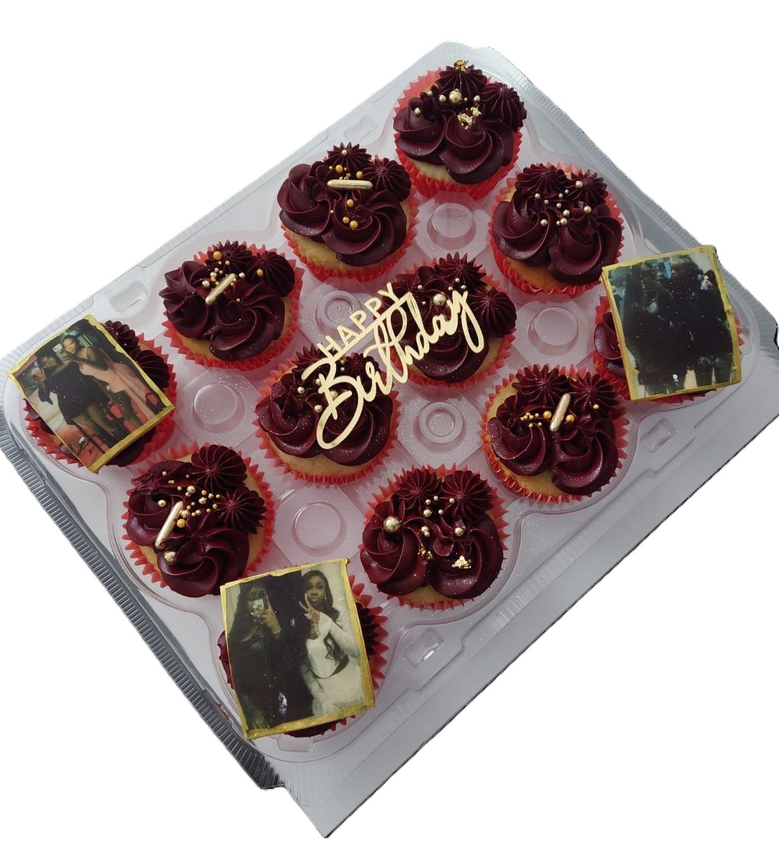 Burgundy Edible Photo Cupcake Box
