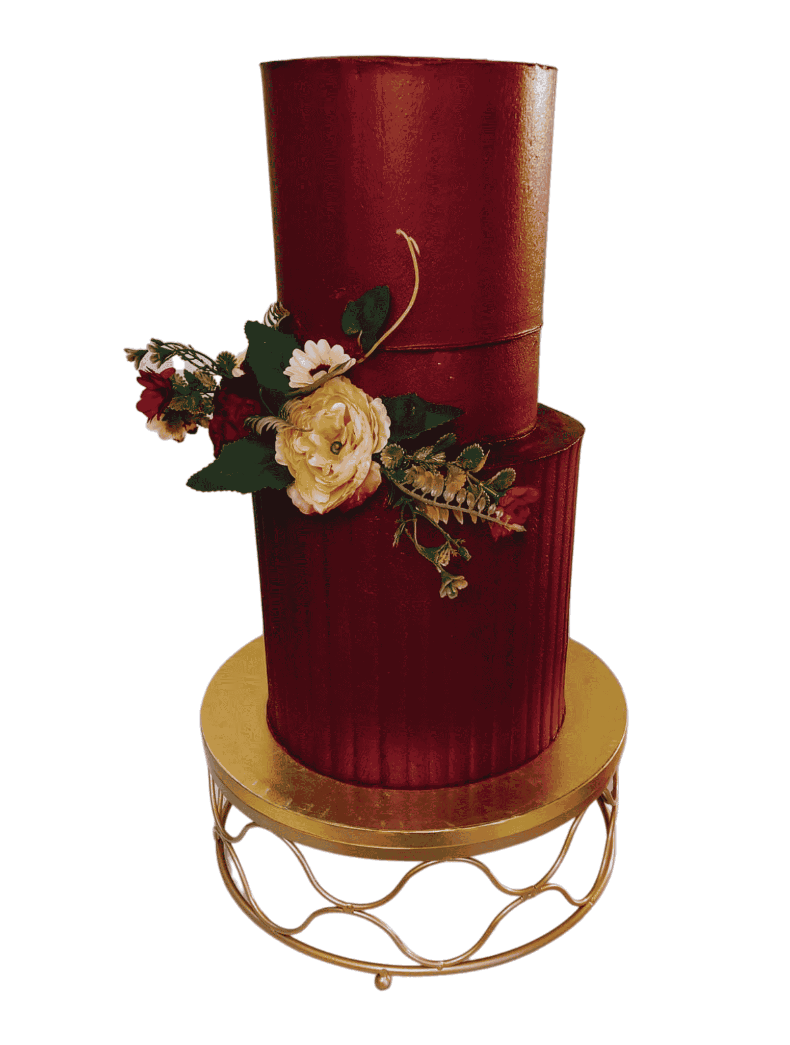 Burgundy Flower Two Tier Wedding Cake