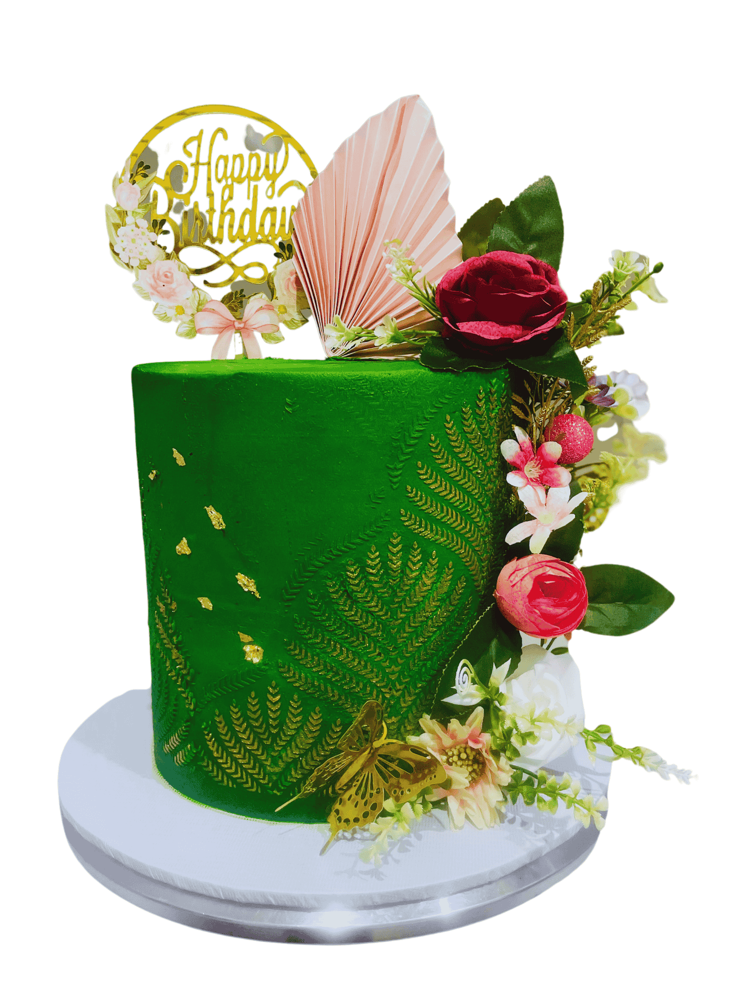 Emerald Boho Flowers Birthday Cake