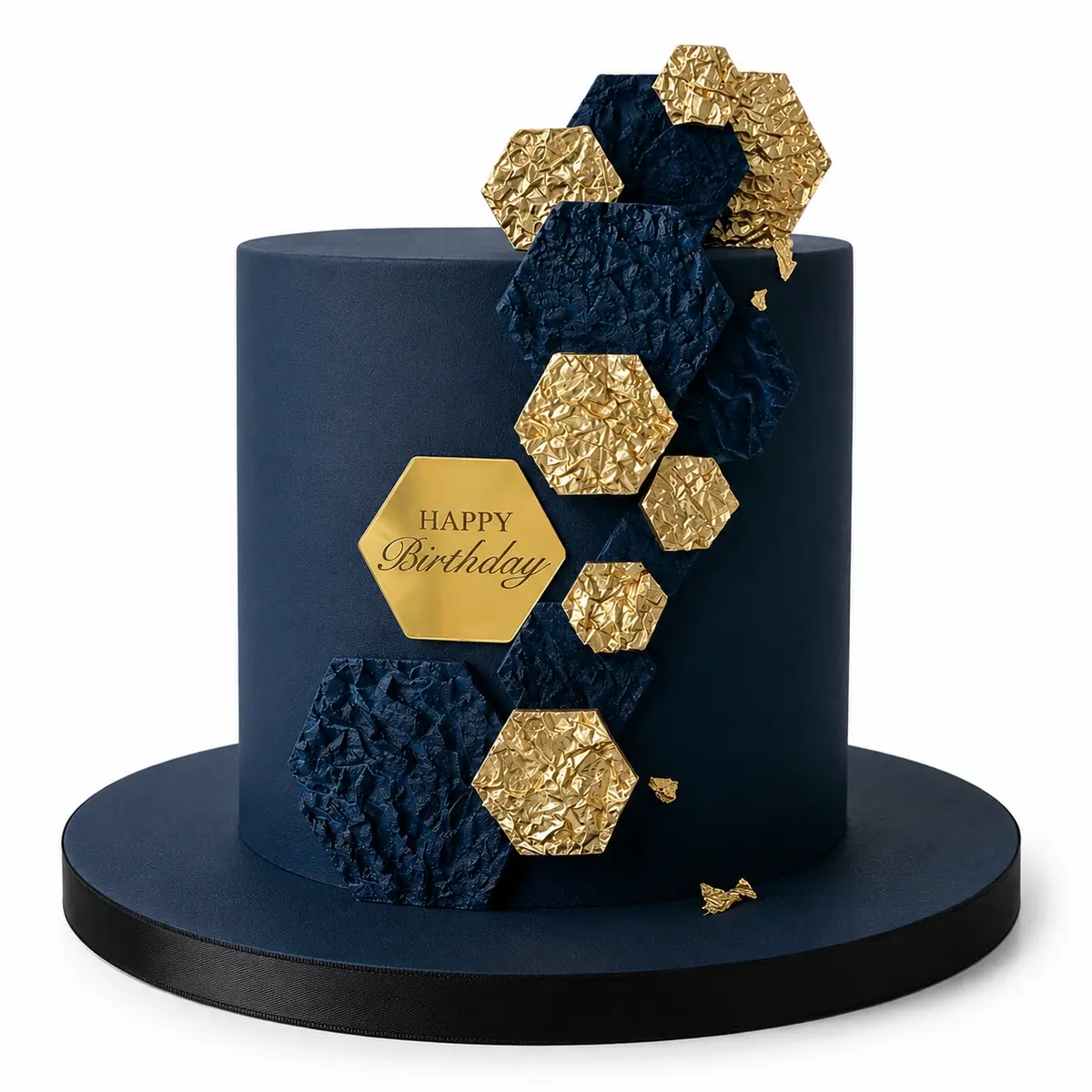 Navy Blue And Gold Geometric Cake