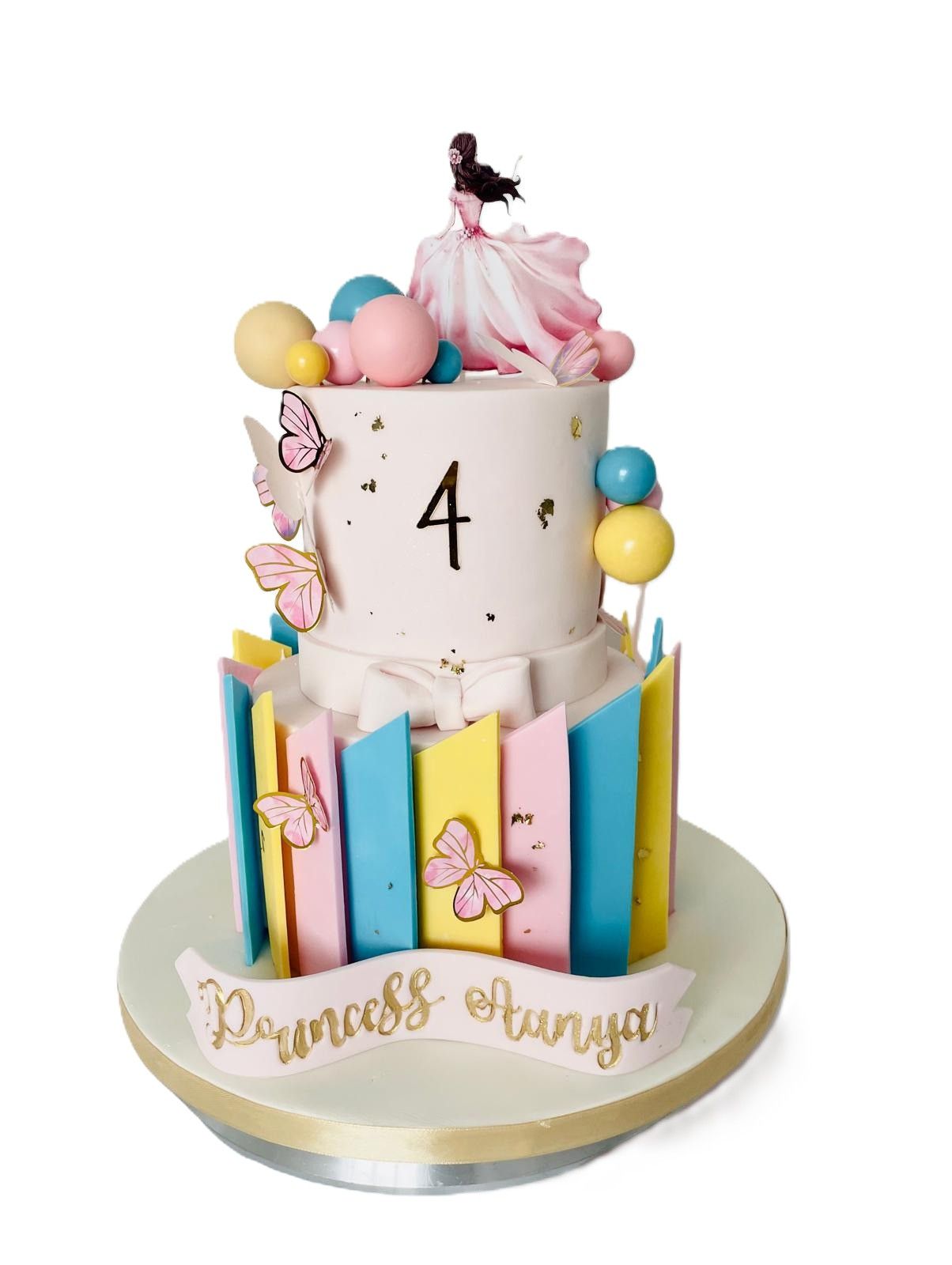 Pretty Princess Coloured Panel Tiered Cake