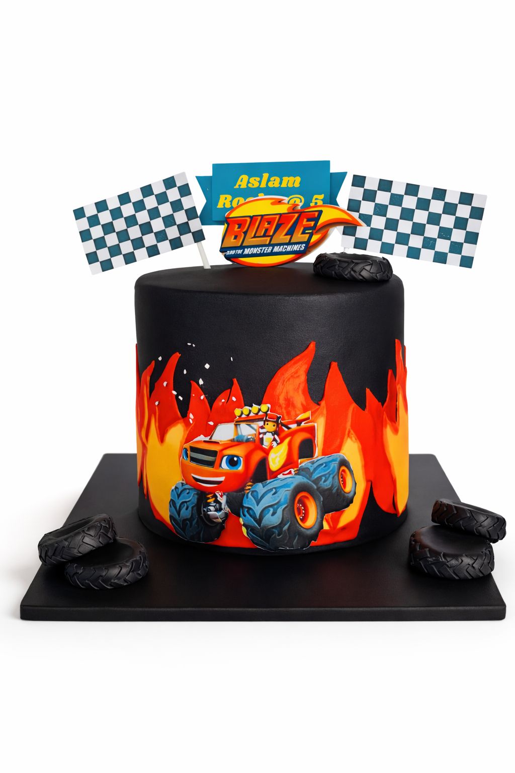 Race Car Flames Flags Cake