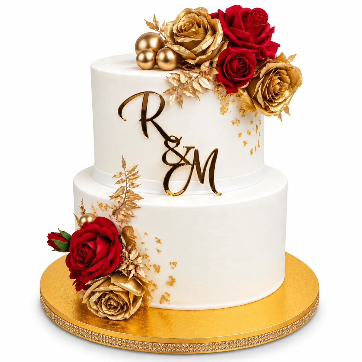 Red And Gold Floral Wedding Cake